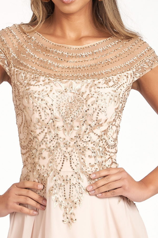 Beads Embellished Chiffon A-line Dress w/ Cap Sleeves Purplish Diva