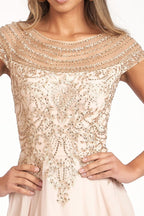 Beads Embellished Chiffon A-line Dress w/ Cap Sleeves Purplish Diva