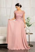 Beads Embellished Chiffon A-line Dress w/ Cap Sleeves Purplish Diva