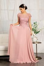 Beads Embellished Chiffon A-line Dress w/ Cap Sleeves Purplish Diva