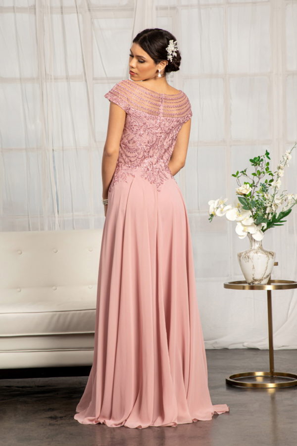 Beads Embellished Chiffon A-line Dress w/ Cap Sleeves Purplish Diva