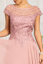 Beads Embellished Chiffon A-line Dress w/ Cap Sleeves Purplish Diva