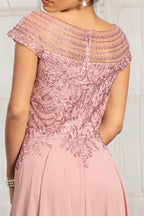 Beads Embellished Chiffon A-line Dress w/ Cap Sleeves Purplish Diva