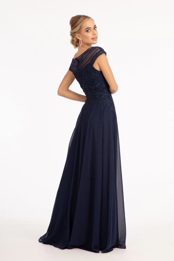 Beads Embellished Chiffon A-line Dress w/ Cap Sleeves Purplish Diva
