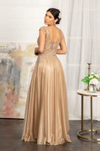 Beads Embellished Embroidered A-line Dress w/ Scoop-Neck Purplish Diva
