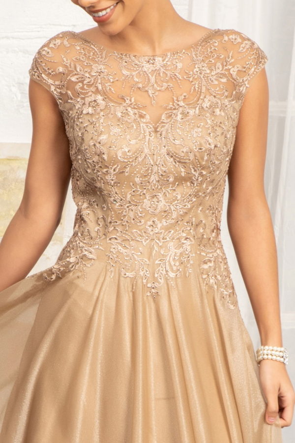 Beads Embellished Embroidered A-line Dress w/ Scoop-Neck Purplish Diva