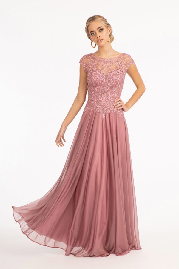 Beads Embellished Embroidered A-line Dress w/ Scoop-Neck Purplish Diva