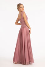 Beads Embellished Embroidered A-line Dress w/ Scoop-Neck Purplish Diva