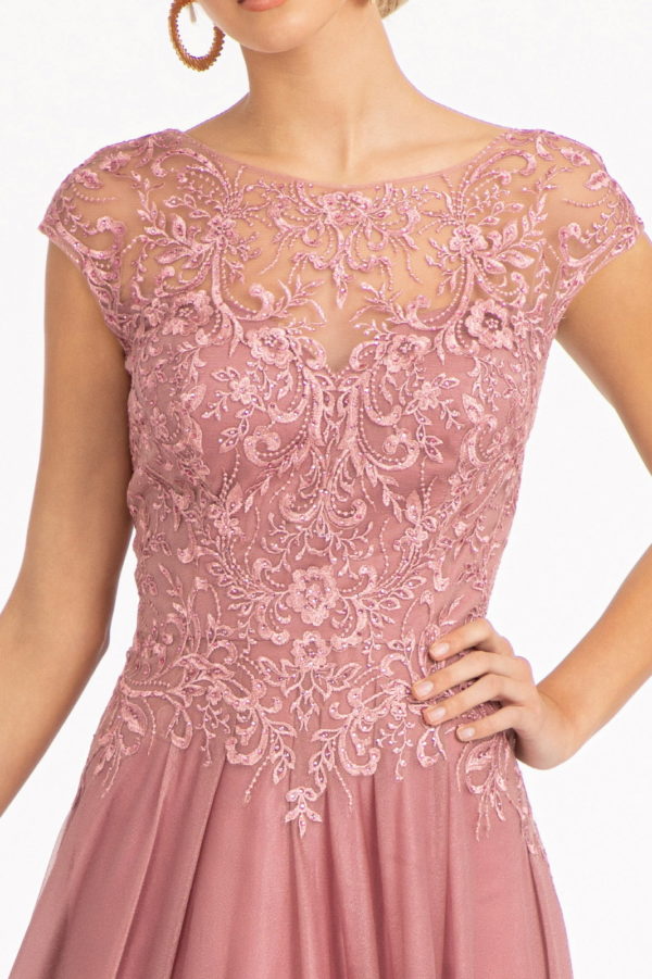 Beads Embellished Embroidered A-line Dress w/ Scoop-Neck Purplish Diva