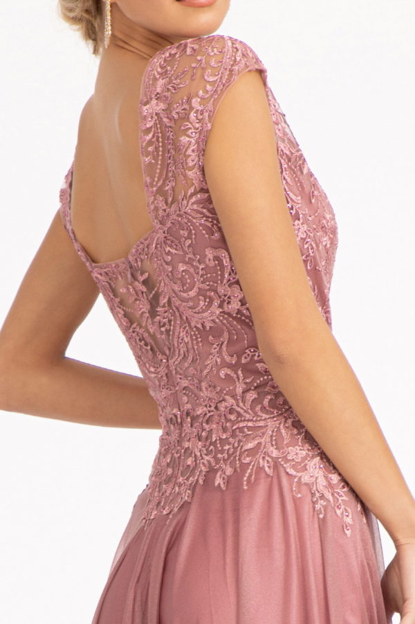 Beads Embellished Embroidered A-line Dress w/ Scoop-Neck Purplish Diva