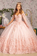 3-D Butterfly Applique Glitter Quinceanera Gown w/ Long Mesh Layer Purplish Diva