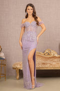 Bead Sheer Bodice Mesh Mermaid Dress w/ Wide Side Slit Purplish Diva