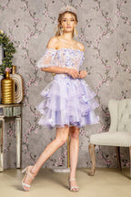 3-D Flower Applique Sheer Bodice Quinceanera Gown w/ Ruffle Skirt Purplish Diva