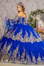 Gold Sequin Off Shoulder Mesh Ball Gown w/ Detachable Long Sleeves Purplish Diva