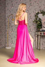 Bead Ruched Side Rome Jersey Mermaid Long Dress w/ Side Drape Purplish Diva