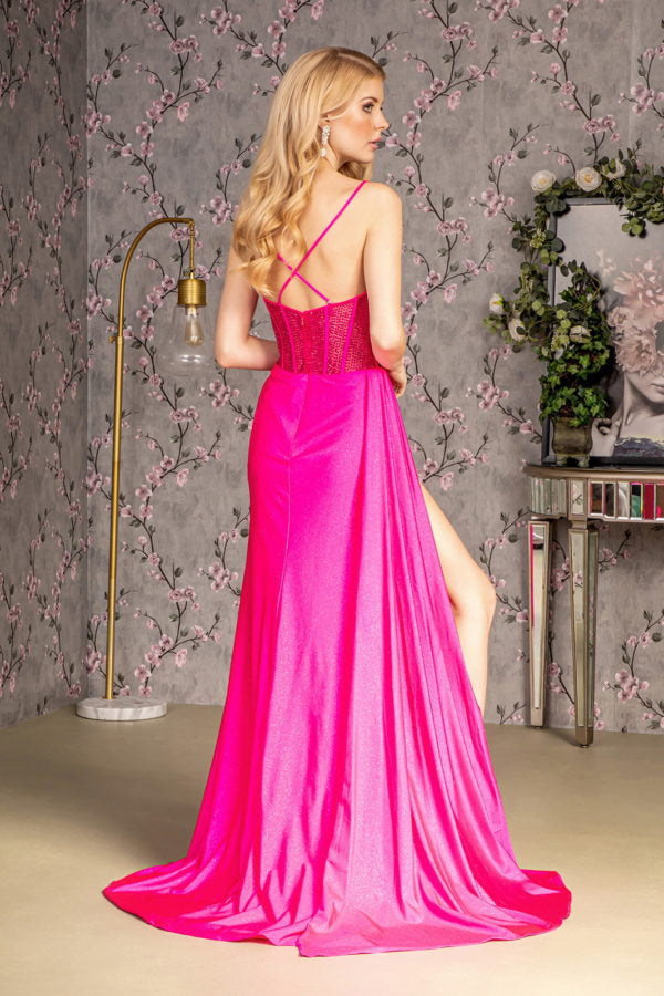 Bead Ruched Side Rome Jersey Mermaid Long Dress w/ Side Drape Purplish Diva