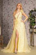 Asymmetric Feather Mesh Mermaid Long Dress w/ Detachable Waist Drape Purplish Diva