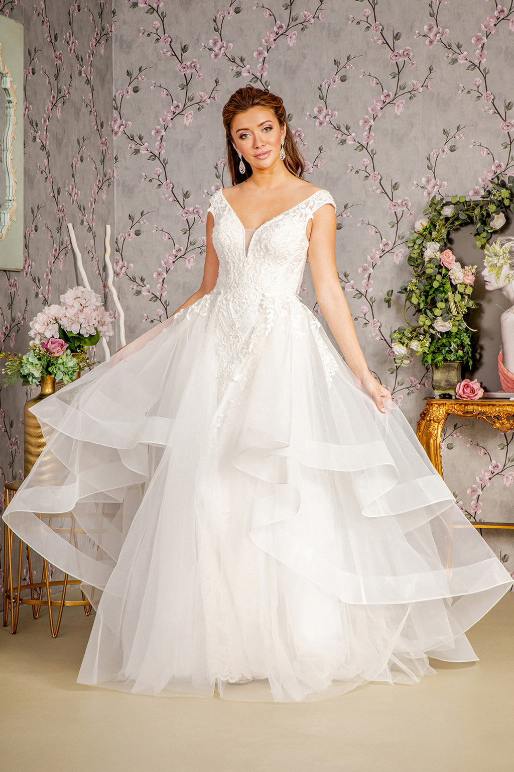 Bead Lace Mermaid Wedding Gown w/ Detachable Waist Layered Drape Purplish Diva
