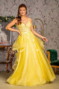 Bead Sequin Mesh A-line Long Dress w/ Ruffled Layered Back Purplish Diva