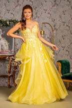 Bead Sequin Mesh A-line Long Dress w/ Ruffled Layered Back Purplish Diva