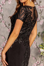 Embroidery Bead Sheer Back Rome Jersey Mermaid Long Dress Purplish Diva