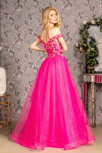 3-D Flower Emboridery Sheer Bodice Mesh A-line Long Dress Purplish Diva