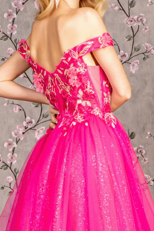 3-D Flower Emboridery Sheer Bodice Mesh A-line Long Dress Purplish Diva