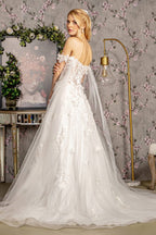 3-D Flower Sequin Off Shoulder Mesh A-line Long Dress w/ Side Drapes Purplish Diva