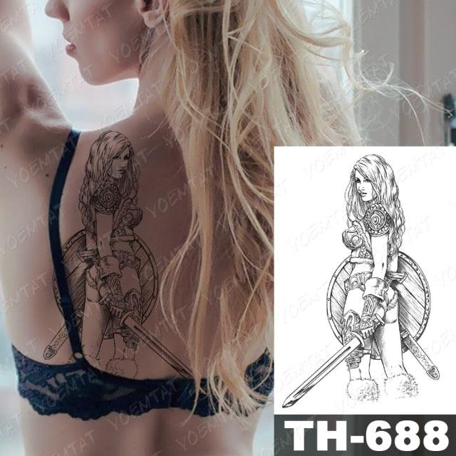 Gladiator Temporary Tattoo Sticker Flower Waterproof Big Modern Womens Mens Body Tattoo Luxury Design Stevvex