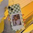 Glamorous Phone Case Shiny Transparent Card Holder Slim Soft Silicone Shockproof Case For iPhone 14 13 11 12 Pro Max 7 8 Plus Cute Green Checkerboard Clear Cover For iPhone X XR XS Shockproof Card Holder Phone Case Stevvex