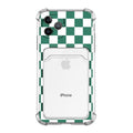 Glamorous Phone Case Shiny Transparent Card Holder Slim Soft Silicone Shockproof Case For iPhone 14 13 11 12 Pro Max 7 8 Plus Cute Green Checkerboard Clear Cover For iPhone X XR XS Shockproof Card Holder Phone Case Stevvex