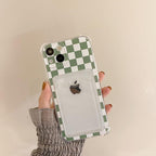 Glamorous Phone Case Shiny Transparent Card Holder Slim Soft Silicone Shockproof Case For iPhone 14 13 11 12 Pro Max 7 8 Plus Cute Green Checkerboard Clear Cover For iPhone X XR XS Shockproof Card Holder Phone Case Stevvex