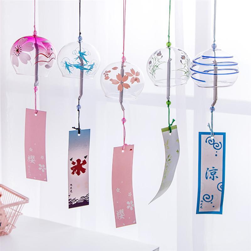 Glass Wind Chimes Japanese-Style Wind Chime Simple And Beautiful Label Pendnat Wind Bells Japanese Glass Wind Chime Handmade Pendants For Birthday Gift and Home Decors Stevvex