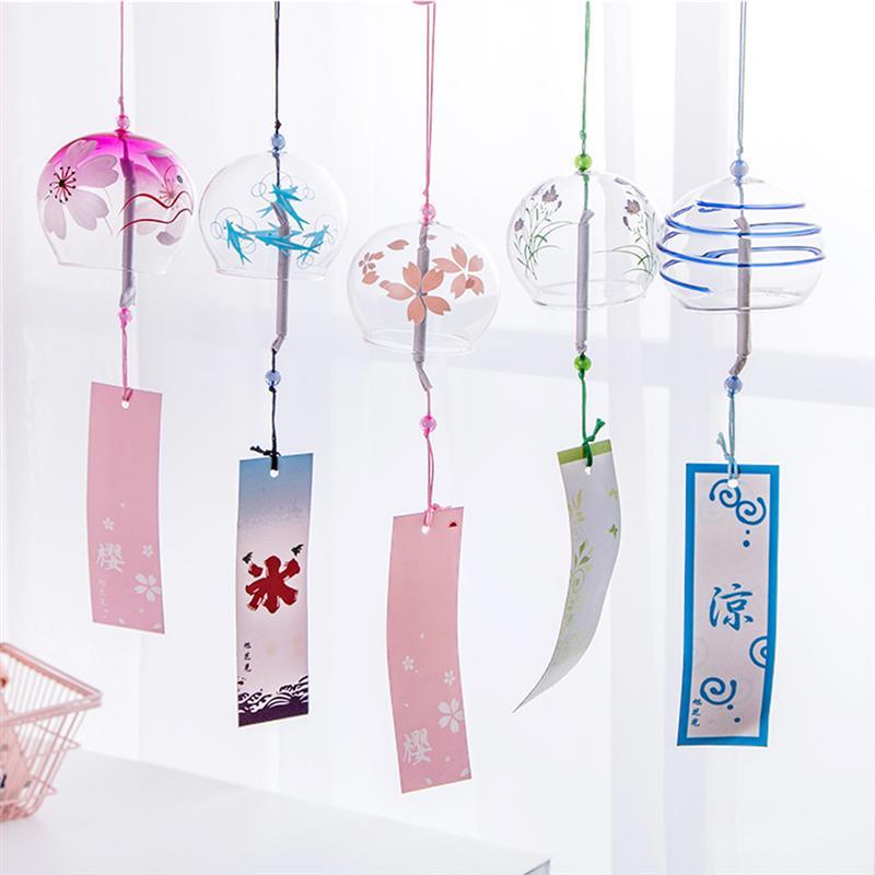 Glass Wind Chimes Japanese-Style Wind Chime Simple And Beautiful Label Pendnat Wind Bells Japanese Glass Wind Chime Handmade Pendants For Birthday Gift and Home Decors Stevvex