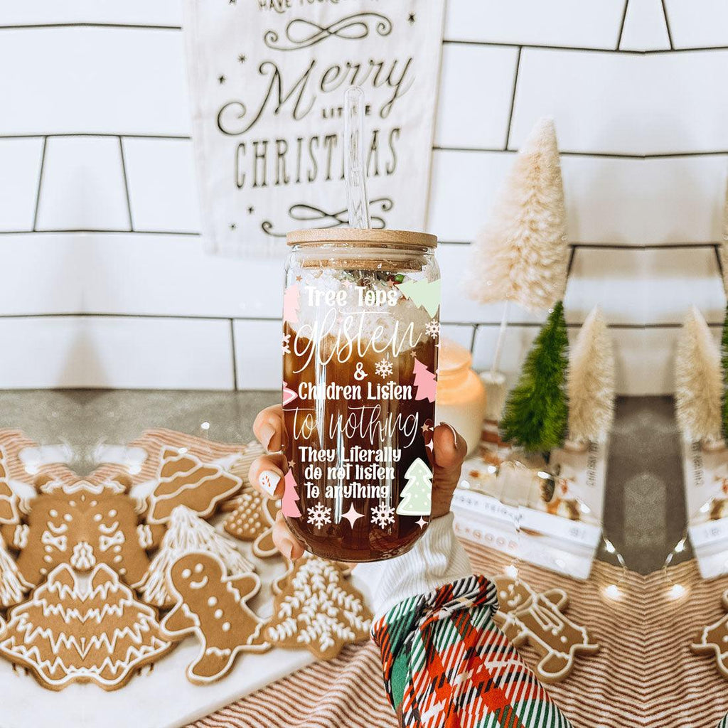 Holiday Funny Insulated Tumbler 17oz Tree Tops Glisten Children Don't Listen Coffee Cup BandsCo Straps