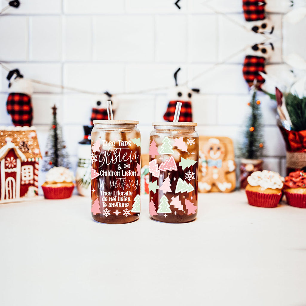 Holiday Funny Insulated Tumbler 17oz Tree Tops Glisten Children Don't Listen Coffee Cup BandsCo Straps