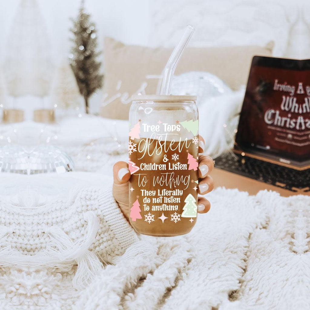 Holiday Funny Insulated Tumbler 17oz Tree Tops Glisten Children Don't Listen Coffee Cup BandsCo Straps
