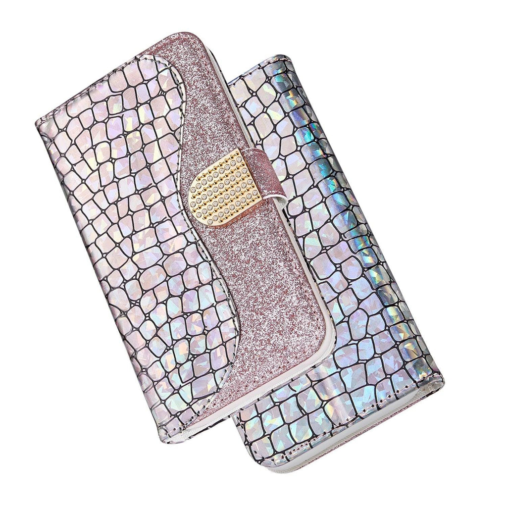 Glitter Leather Case For iPhone 11 12 13 14 Pro XR XS Max Alligator Flip Case Cover For iPhone SE Glitter Matching Texture Horizontal Flip Leather Case with Card Slots & Holder & Wallet Phone Accessories Stevvex