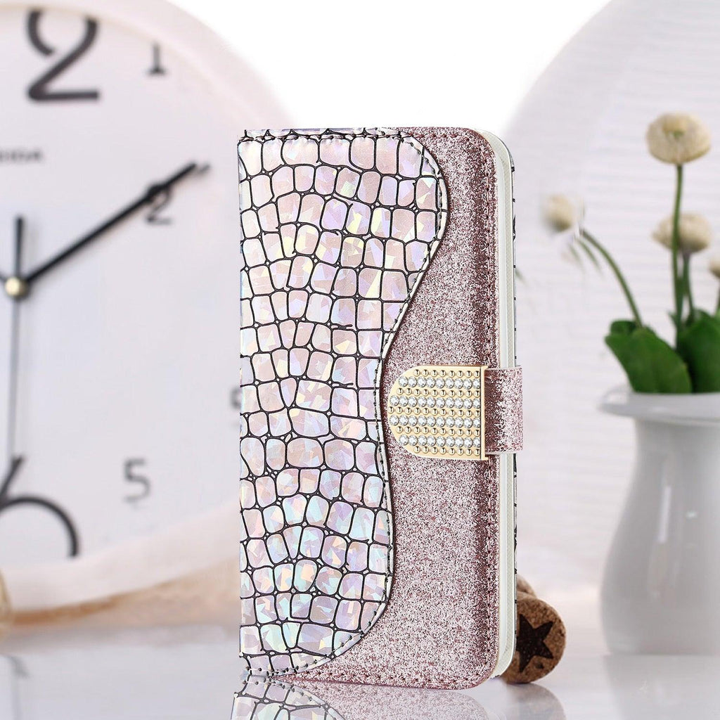 Glitter Leather Case For iPhone 11 12 13 14 Pro XR XS Max Alligator Flip Case Cover For iPhone SE Glitter Matching Texture Horizontal Flip Leather Case with Card Slots & Holder & Wallet Phone Accessories Stevvex