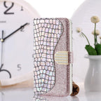 Glitter Leather Case For iPhone 11 12 13 14 Pro XR XS Max Alligator Flip Case Cover For iPhone SE Glitter Matching Texture Horizontal Flip Leather Case with Card Slots & Holder & Wallet Phone Accessories Stevvex