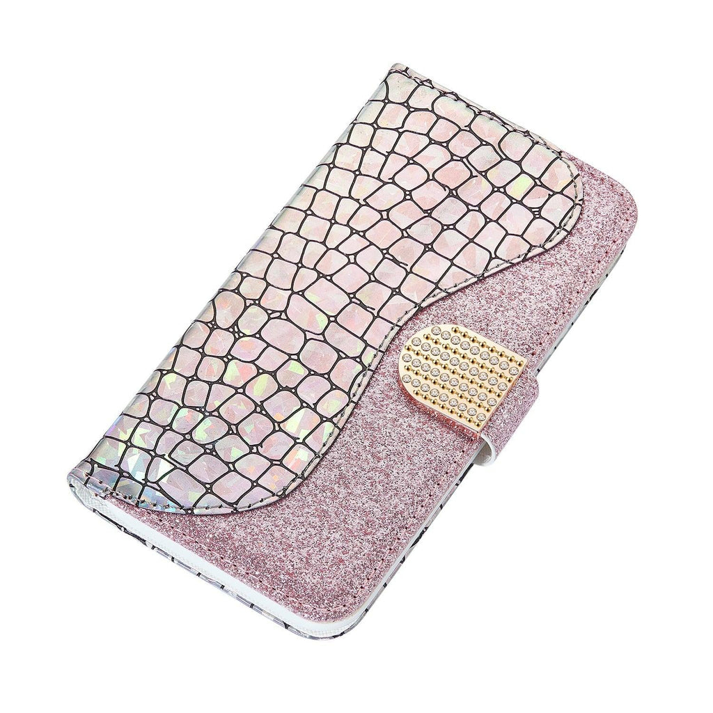 Glitter Leather Case For iPhone 11 12 13 14 Pro XR XS Max Alligator Flip Case Cover For iPhone SE Glitter Matching Texture Horizontal Flip Leather Case with Card Slots & Holder & Wallet Phone Accessories Stevvex
