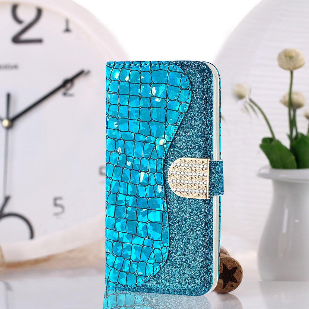 Glitter Leather Case For iPhone 11 12 13 14 Pro XR XS Max Alligator Flip Case Cover For iPhone SE Glitter Matching Texture Horizontal Flip Leather Case with Card Slots & Holder & Wallet Phone Accessories Stevvex