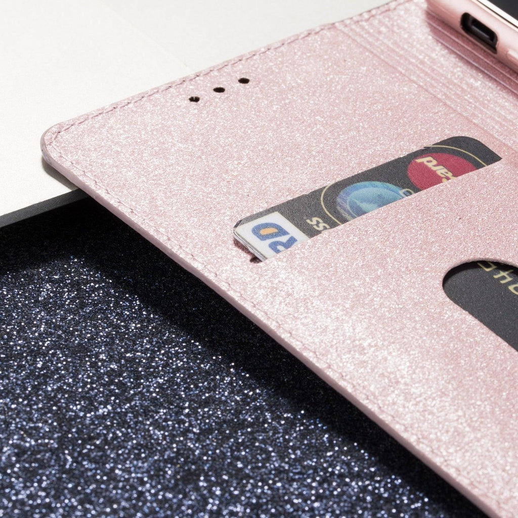 Glitter Leather Magnetic Flip Case for IPhone 14 13 11 12 Mini Pro Max Wallet Card Holder Cover Flip Shockproof Leather Wallet Case With Stand Silicone Bumper Cover Stevvex