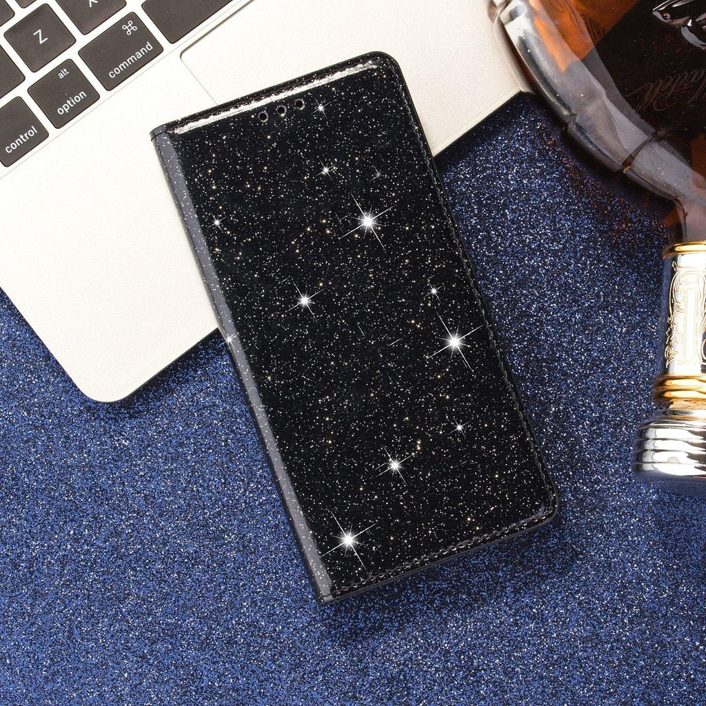Glitter Leather Magnetic Flip Case for IPhone 14 13 11 12 Mini Pro Max Wallet Card Holder Cover Flip Shockproof Leather Wallet Case With Stand Silicone Bumper Cover Stevvex