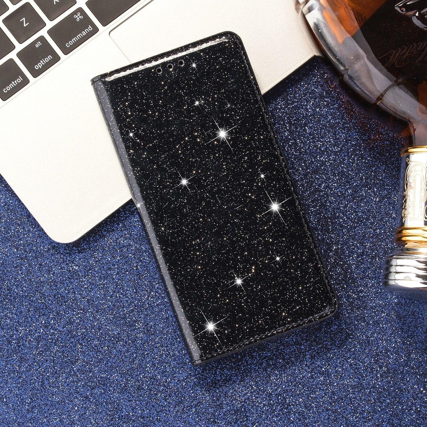 Glitter Leather Magnetic Flip Case for IPhone 14 13 11 12 Mini Pro Max Wallet Card Holder Cover Flip Shockproof Leather Wallet Case With Stand Silicone Bumper Cover Stevvex