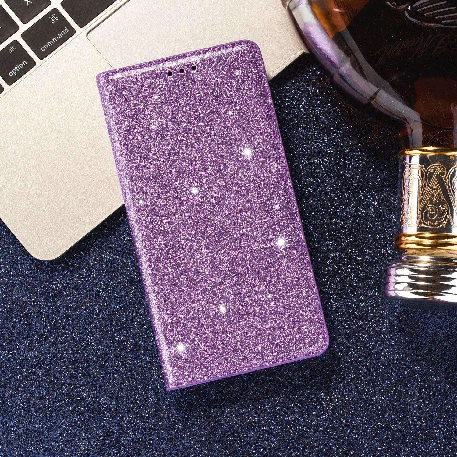 Glitter Leather Magnetic Flip Case for IPhone 14 13 11 12 Mini Pro Max Wallet Card Holder Cover Flip Shockproof Leather Wallet Case With Stand Silicone Bumper Cover Stevvex