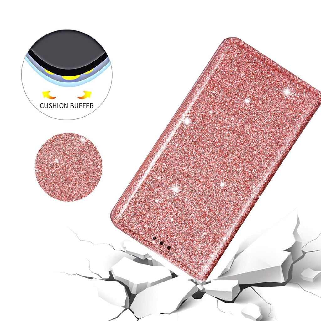 Glitter Leather Magnetic Flip Case for IPhone 14 13 11 12 Mini Pro Max Wallet Card Holder Cover Flip Shockproof Leather Wallet Case With Stand Silicone Bumper Cover Stevvex