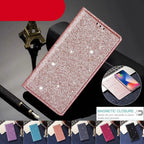 Glitter Leather Magnetic Flip Case for IPhone 14 13 11 12 Mini Pro Max Wallet Card Holder Cover Flip Shockproof Leather Wallet Case With Stand Silicone Bumper Cover Stevvex