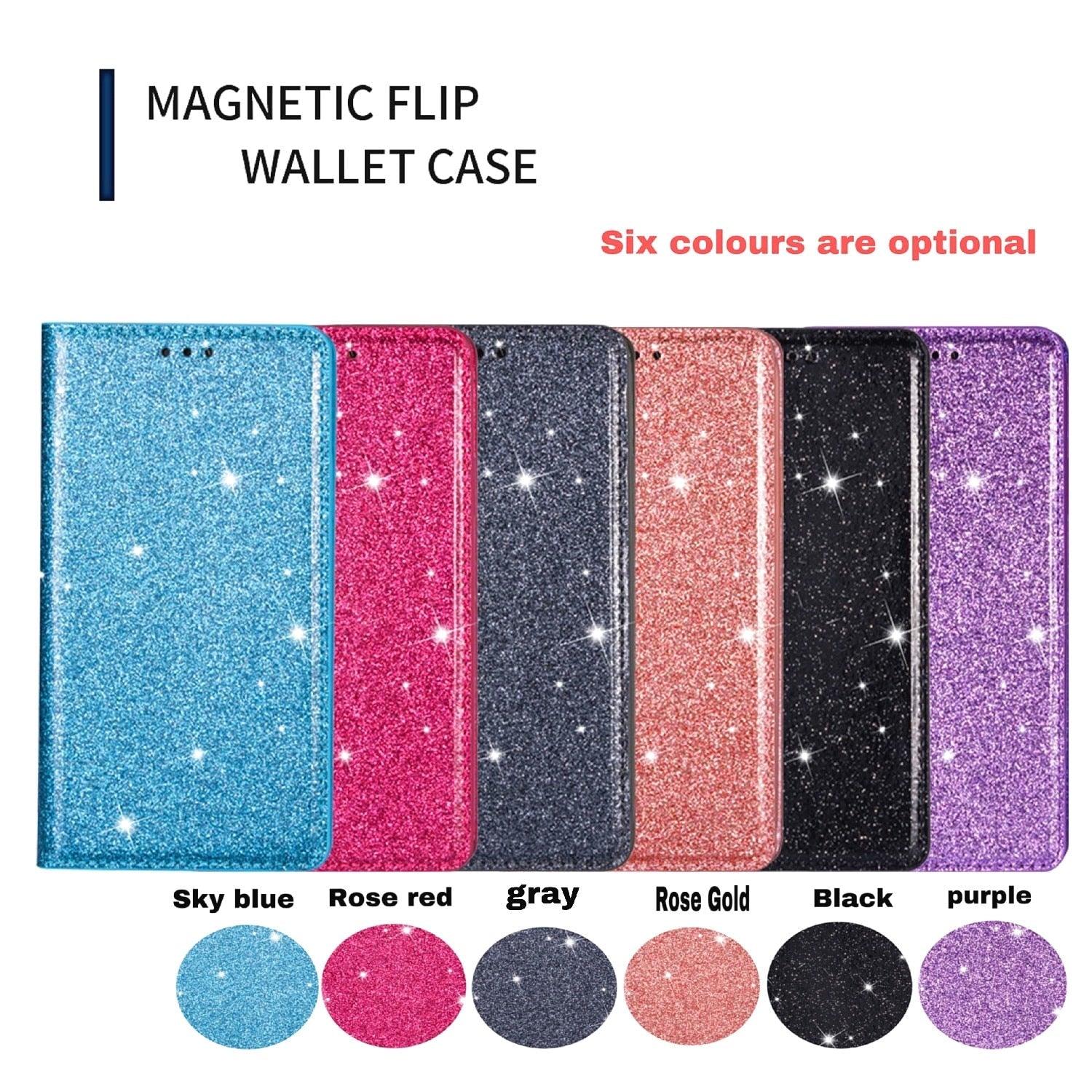 Glitter Leather Magnetic Flip Case for IPhone 14 13 11 12 Mini Pro Max Wallet Card Holder Cover Flip Shockproof Leather Wallet Case With Stand Silicone Bumper Cover Stevvex