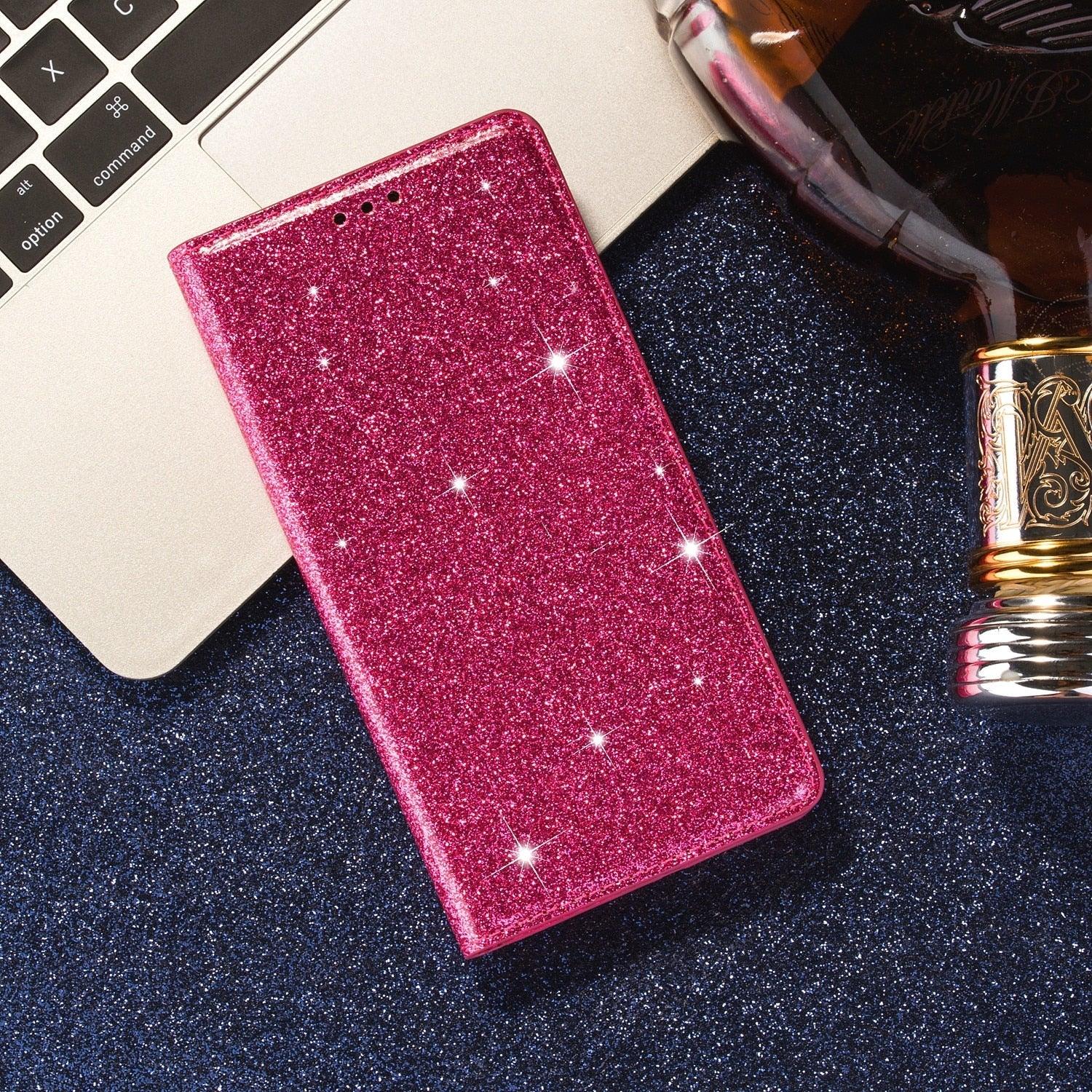 Glitter Leather Magnetic Flip Case for IPhone 14 13 11 12 Mini Pro Max Wallet Card Holder Cover Flip Shockproof Leather Wallet Case With Stand Silicone Bumper Cover Stevvex